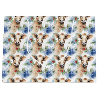 Grand Sac Cadeau Papier d'enveloppement de vaches d'aquarelle