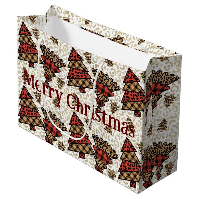 Grand Sac Cadeau Papier d'enveloppement des arbres de Noël sauvages (Devant Angle)