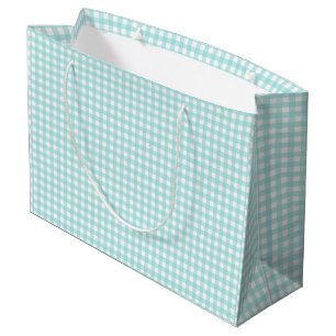 Grand Sac Cadeau Papier En vichy bleu Faye et Lauren Aqua