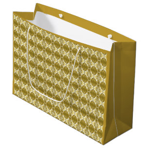 Grand Sac Cadeau Papier peint Art Déco motif - or et blanc