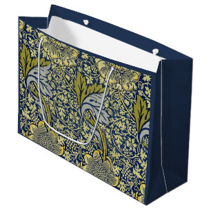 Grand Sac Cadeau Papier Peint Floral William Morris Kennet Bleu Or