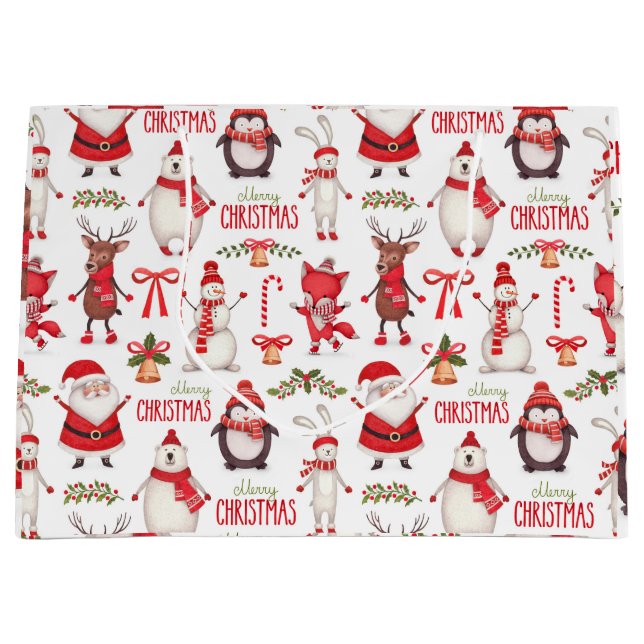 Grand Sac Cadeau Papier Tissu Cute Snowman (Devant)