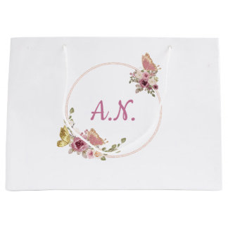 Grand Sac Cadeau Papillon Floral Or Rose Gold – Élégant Personnel