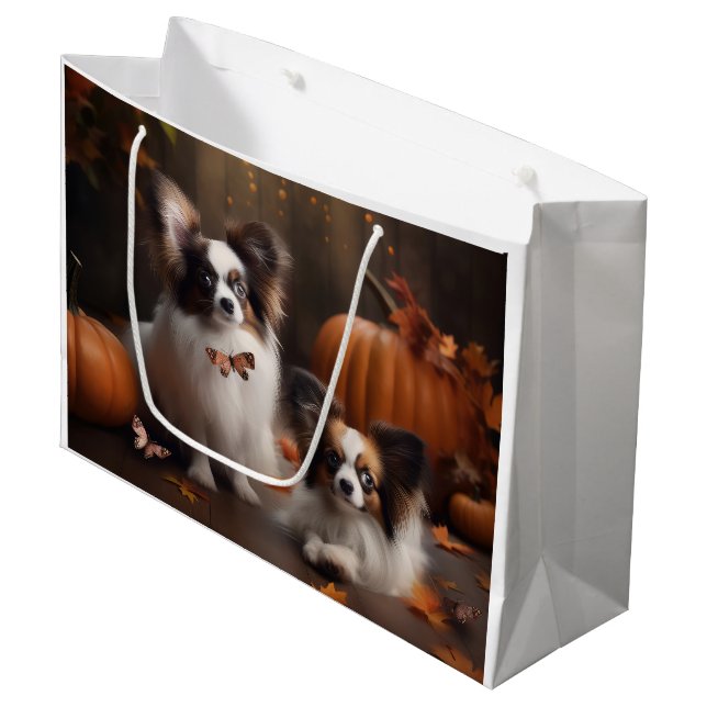 Grand Sac Cadeau Papillon Puppy Automne Citrouille de plaisir (Devant Angle)