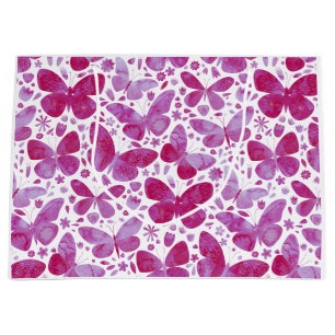 Grand Sac Cadeau Papillons Aquarelle rose