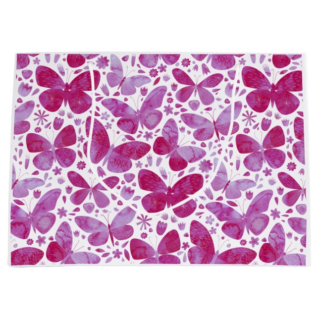 Grand Sac Cadeau Papillons Aquarelle rose (Devant)