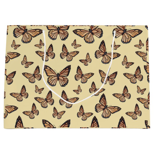 Grand Sac Cadeau Papillons Monarque sur Jaune (Devant)