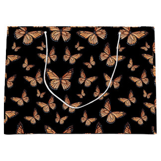Grand Sac Cadeau Papillons Monarque sur Noir
