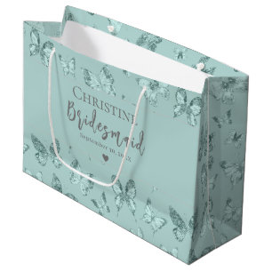 Grand Sac Cadeau Papillons Pastel Mint Green Glittery Luxe