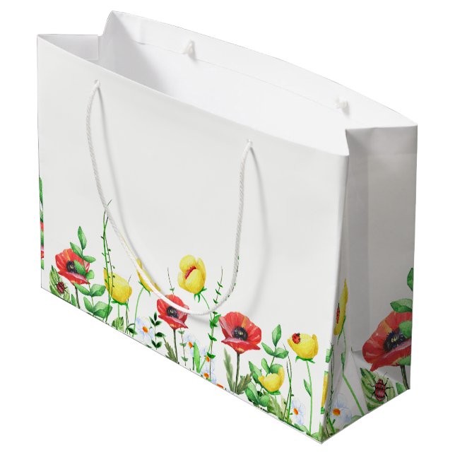 Grand Sac Cadeau Papillons rouges et jaunes Design floral (Dos Angle)