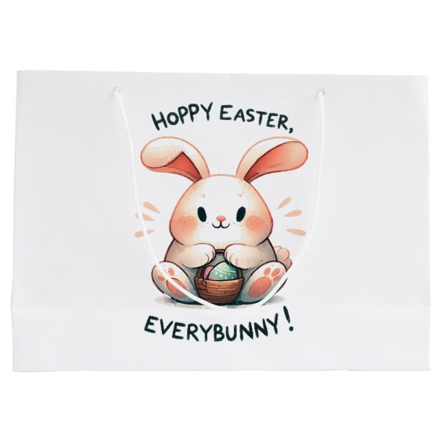 Grand Sac Cadeau Pâques Bunny Hoppy Pâques, Tout le monde ! (Dos)