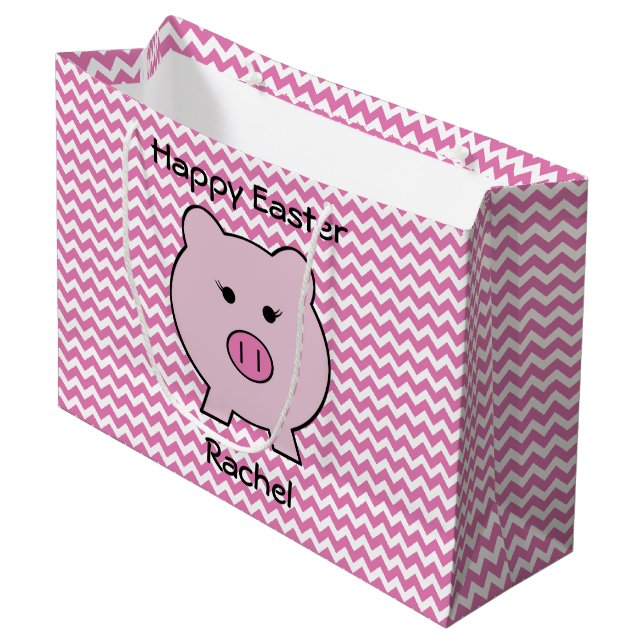 Grand Sac Cadeau Pâques de porc rose~ mignonne fille Kawaii (Devant Angle)