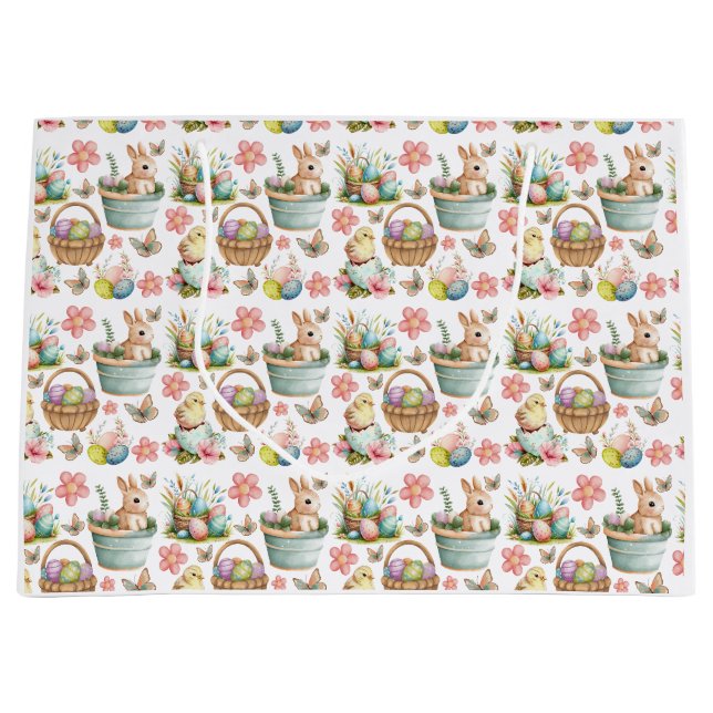 Grand Sac Cadeau Pâques, printemps (Devant)