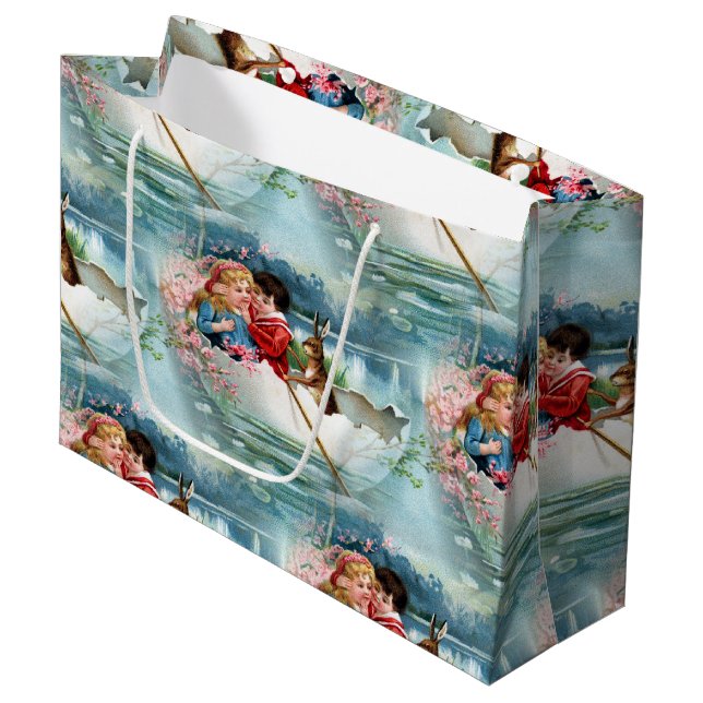 Grand Sac Cadeau Pâques vintage (Devant Angle)