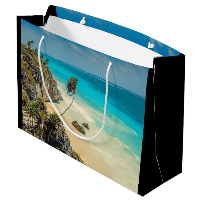 Grand Sac Cadeau Paradis tropical de la plage avec palmiers (Dos Angle)