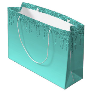 Grand Sac Cadeau Parties scintillant bleu turquoise 