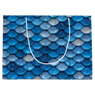 Grand Sac Cadeau Parties scintillant Bleue Iridescente Foncé Sirène