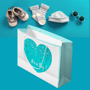 Grand Sac Cadeau Parties scintillant bleue moderne Baby shower card
