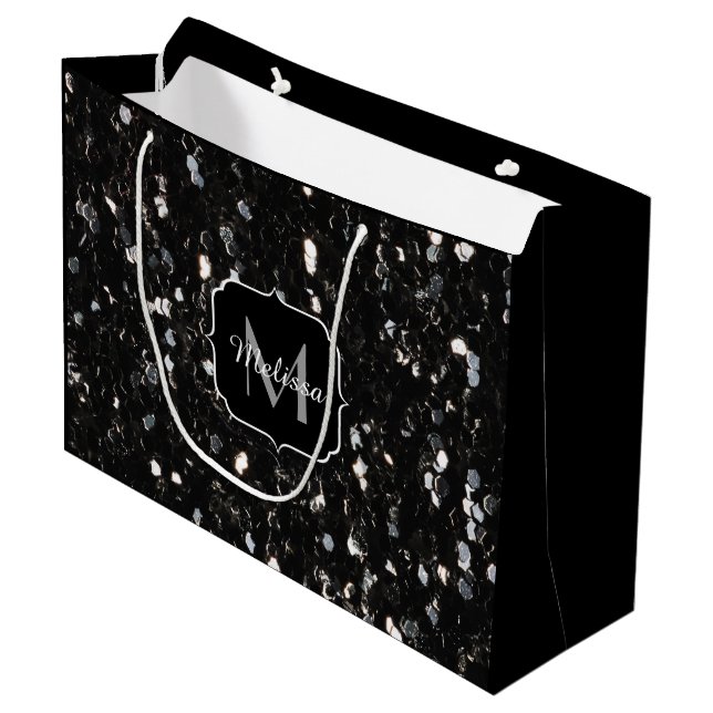 Grand Sac Cadeau Parties scintillant brillante noire et blanche Mon (Devant Angle)
