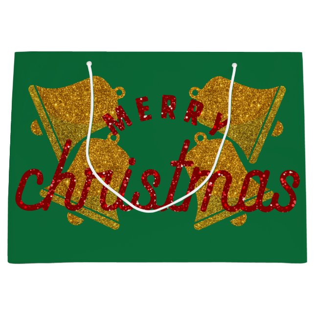 Grand Sac Cadeau Parties scintillant Christmas Bells (Devant)