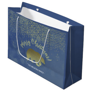 Grand Sac Cadeau Parties scintillant Ciel Nocturne Bleu Et Ours D'O