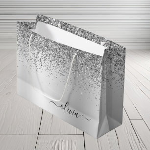 Grand Sac Cadeau Parties scintillant d'argent étincelle métal Nom d