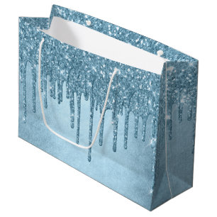 Grand Sac Cadeau Parties scintillant de glace à goutte   Blue Faux 