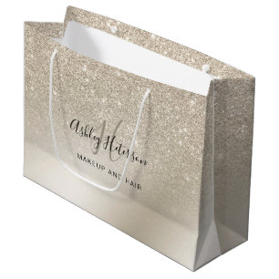 Grand Sac Cadeau Parties scintillant de maquillage ivoire ombre or
