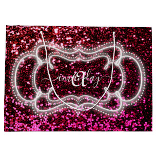 Grand Sac Cadeau Parties scintillant de nom de monogramme rouge ros