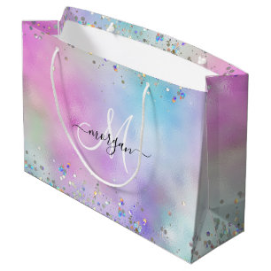 Grand Sac Cadeau Parties scintillant holographique Rainbow Pastels 