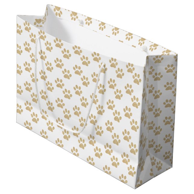 Grand Sac Cadeau Parties scintillant Or mignonne Empreintes de patt (Devant Angle)