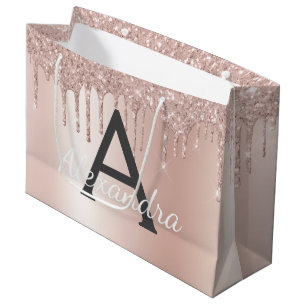 Grand Sac Cadeau Parties scintillant or rose rose vierge Monogramme