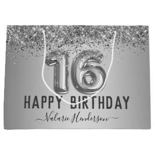 Grand Sac Cadeau Parties scintillant rose élégant Joyeux 16e annive