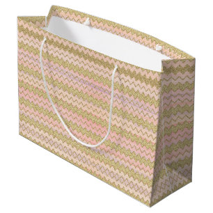 Grand Sac Cadeau Parties scintillant rose et or Grandes bandes ondu