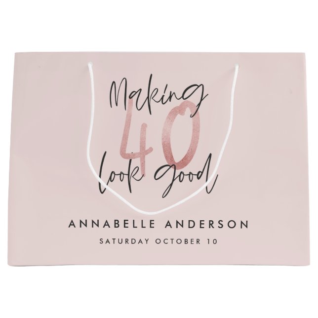 Grand Sac Cadeau parties scintillant rose fille, 40e anniversaire m (Devant)