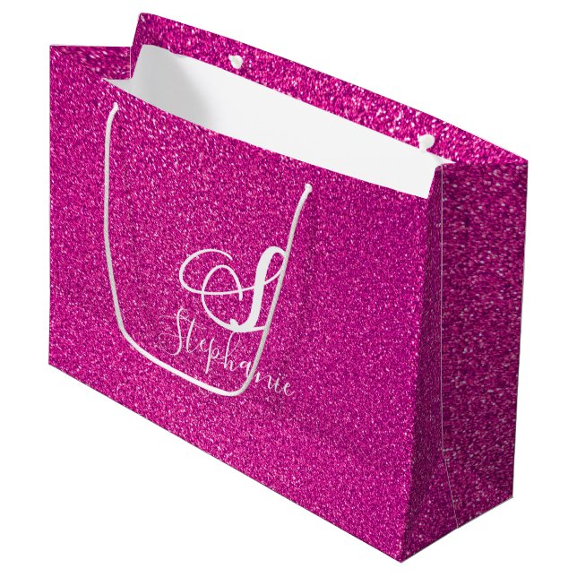 Grand Sac Cadeau Parties scintillant rose Girls Monograms mignon co (Devant Angle)