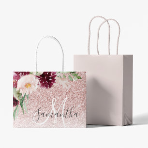 Grand Sac Cadeau Parties scintillant rose moderne et flamme à fleur