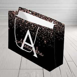 Grand Sac Cadeau Parties scintillant rose rose et monogramme étince