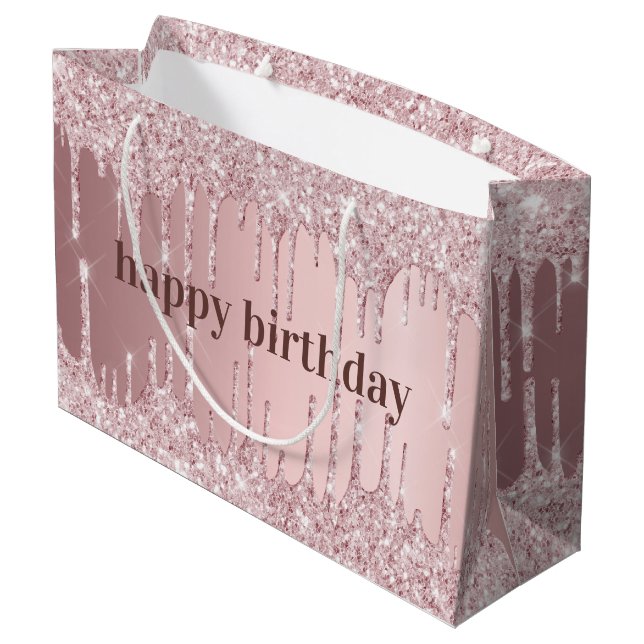 Grand Sac Cadeau Parties scintillant rose rose pâle d'anniversaire  (Dos Angle)