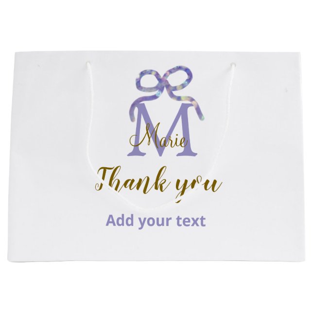 Grand Sac Cadeau Parties scintillant violet arc ajouter nom lettre  (Devant)