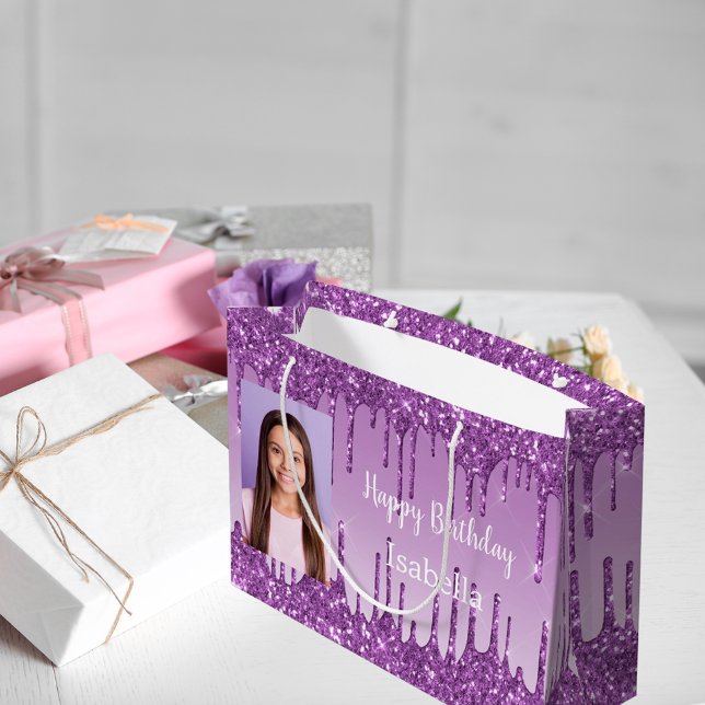 Grand Sac Cadeau Parties scintillant violet d'anniversaire gouttes  (Créateur téléchargé)