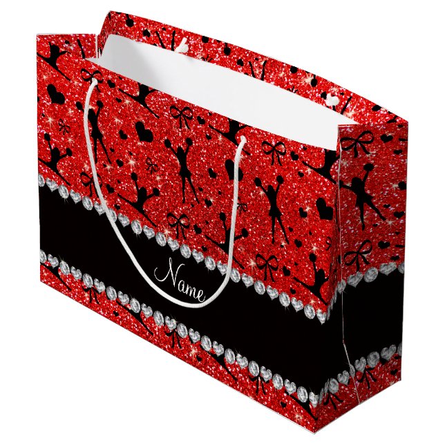 Grand Sac Cadeau Parties scintillantes rouges au néon nommées (Dos Angle)