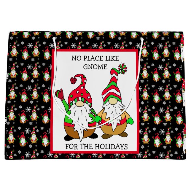 Grand Sac Cadeau Pas d'endroit comme Gnome pour les fêtes Noël (Devant)