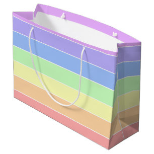Grand Sac Cadeau Pastel Arc-en-ciel rayures colorées  