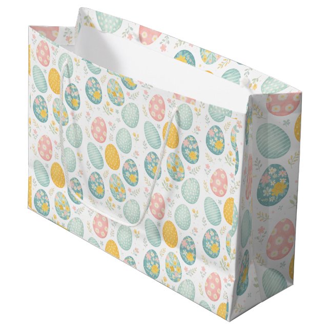 Grand Sac Cadeau Pastel Easter Eggs Floral Pattern - Cute Spring  (Devant Angle)