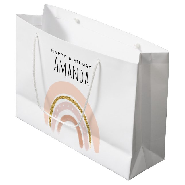 Grand Sac Cadeau Pastel Pink & Faux Parties scintillant Rainbow Boh (Devant Angle)
