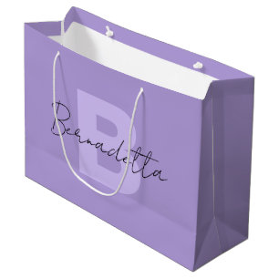 Grand Sac Cadeau Pastel Purple Élégant script de nom manuscrit