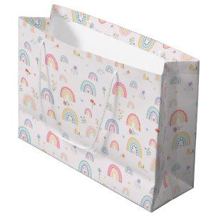 Grand Sac Cadeau Pastel Rainbows Girly Fleurs sauvages & Coeurs