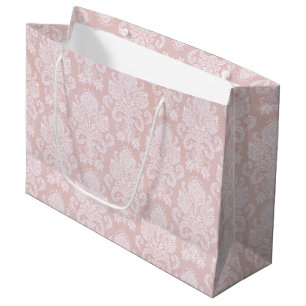Grand Sac Cadeau Pastel rose et blanc Damas