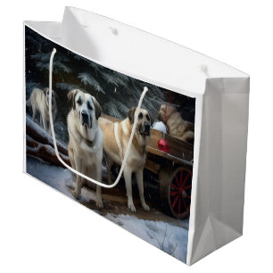 Grand Sac Cadeau Pasteur anatolien Snowy Sleigh Décor de Noël